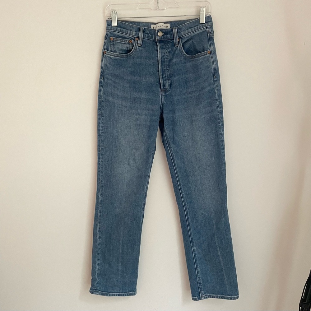 Denim Forum Women's Cropped Straight-Leg Jeans in Medium Blue